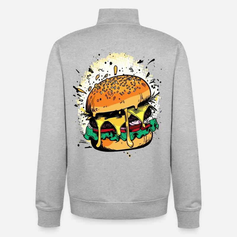 Cheeseburger Comic Burger - Unisex Organic Zip Sweatshirt by Stanley/Stella - heather grey