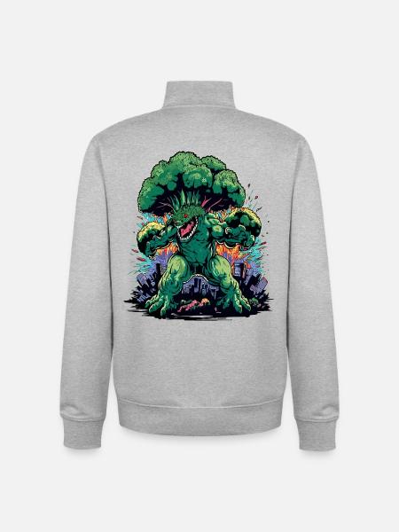 Brokkozilla giant broccoli monster - Unisex Organic Zip Sweatshirt by Stanley/Stella - heather grey