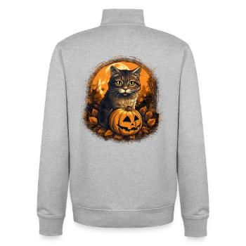 Cute Halloween hangover with pumpkin - Unisex Organic Zip Sweatshirt by Stanley/Stella - heather grey - Back - AI Model Male 185 light (185cm)
