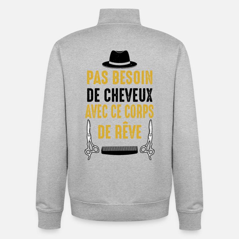 Chauve Cadeau Humour Citation Drôle - Sweat zippé unisexe en coton bio Stanley/Stella - gris chiné