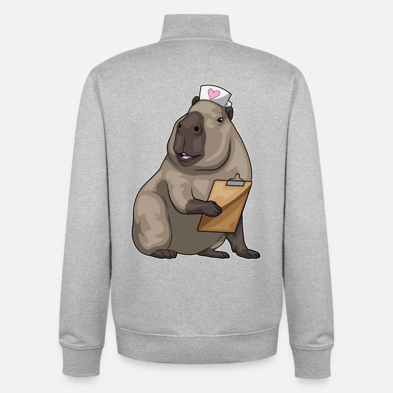 Capybara infirmière bloc-notes - Sweat zippé unisexe en coton bio Stanley/Stella - gris chiné