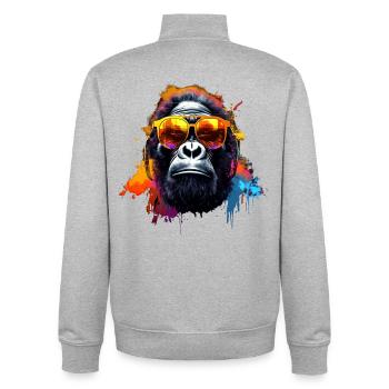 DJ Monkey Casque Lunettes de soleil Musique Fête Monkey - Sweat zippé unisexe en coton bio Stanley/Stella - gris chiné - Dos - AI Model Male 185 light (185cm)