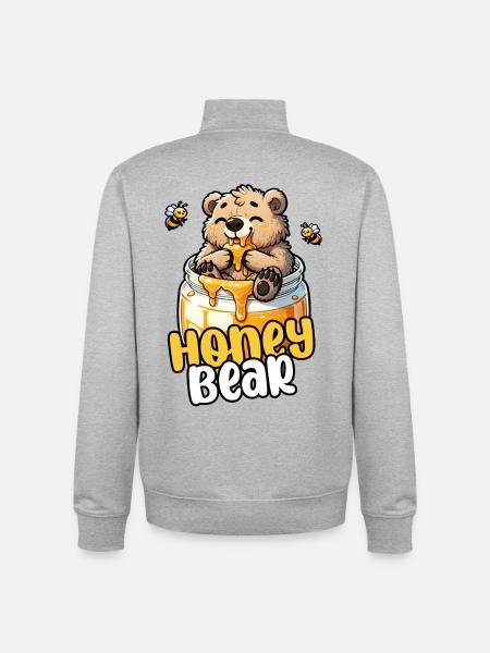 Honningbjørn – sød lille bjørn i honningkrukke - Stanley/Stella unisex sweatshirt med lynlås i økologisk - grå meleret