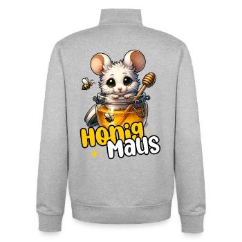 Honigmaus – Süße Maus im Honigglas - Unisex Organic Zip Sweatshirt von Stanley/Stella - Grau meliert - Hinten - AI Model Male 185 light (185cm)