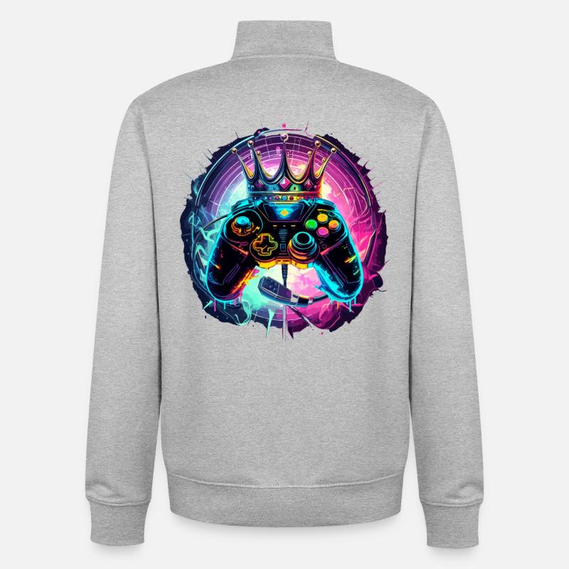 Gaming Controller mit Headset und Krone - Unisex Organic Zip Sweatshirt von Stanley/Stella - Grau meliert