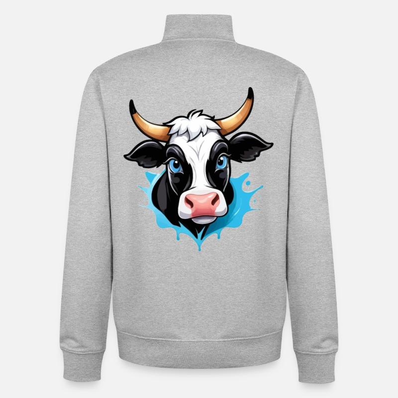 Vache dans le style bande dessinée - Sweat zippé unisexe en coton bio Stanley/Stella - gris chiné