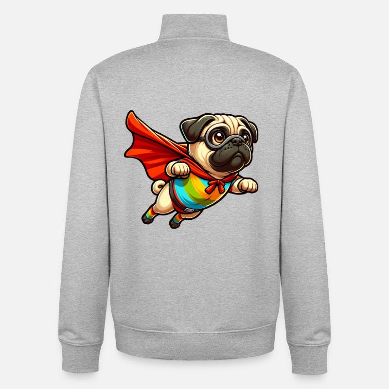 Superhelden-Mops - Unisex Organic Zip Sweatshirt von Stanley/Stella - Grau meliert