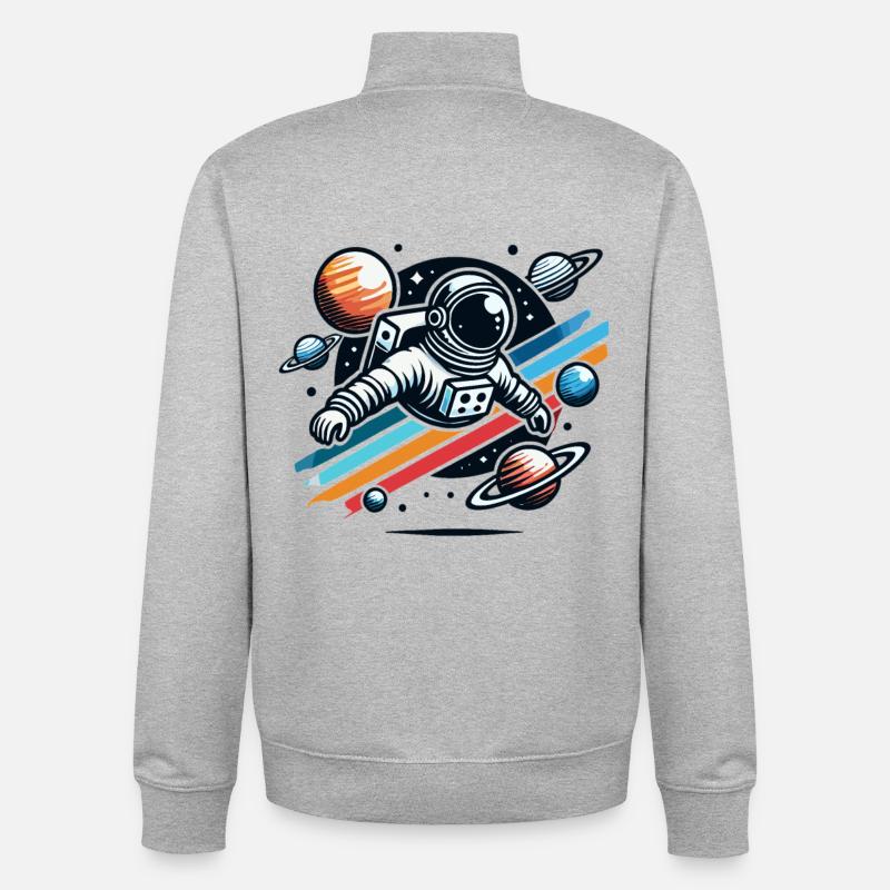 Rétro astronaute aventure spatiale planète - Sweat zippé unisexe en coton bio Stanley/Stella - gris chiné