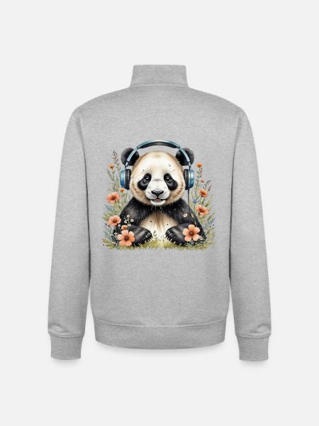 Pandas and music - Unisex Organic Zip Sweatshirt by Stanley/Stella - heather grey