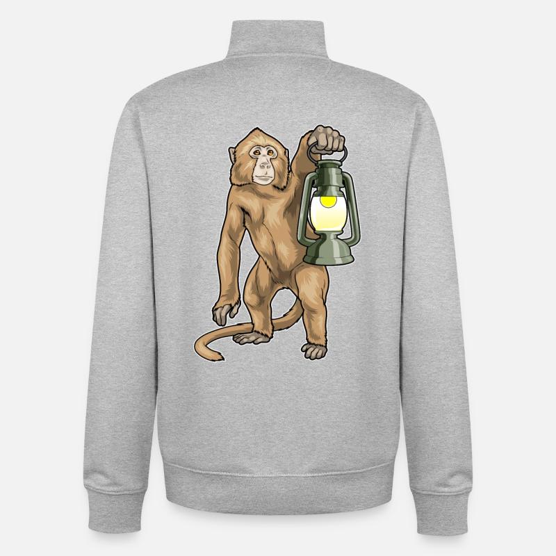 Lanterne Singe - Sweat zippé unisexe en coton bio Stanley/Stella - gris chiné