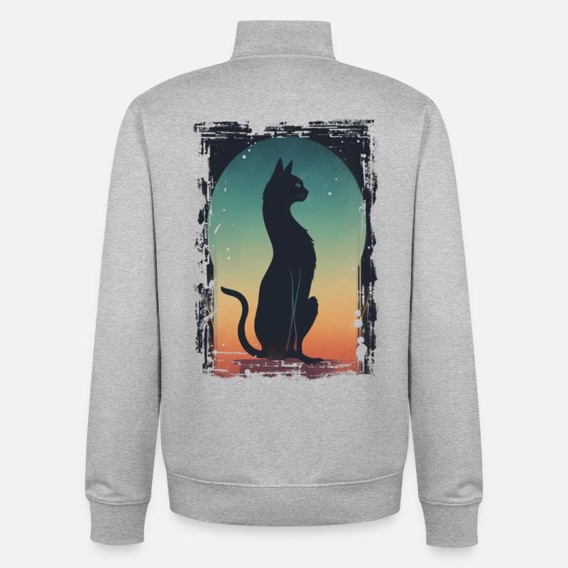 Chat noir - Sweat zippé unisexe en coton bio Stanley/Stella - gris chiné