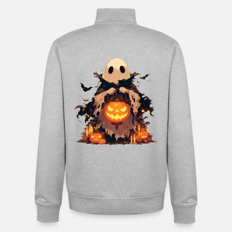 Ghost Ghost Halloween Pumpkin Lantern Gift - Unisex Organic Zip Sweatshirt by Stanley/Stella - heather grey