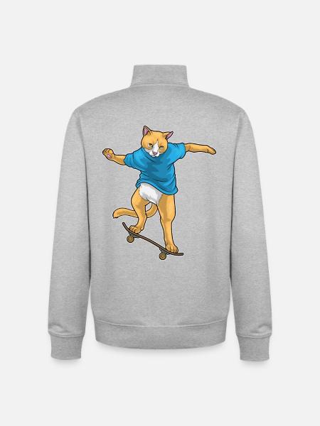 Chat Skater Skateboard - Sweat zippé unisexe en coton bio Stanley/Stella - gris chiné