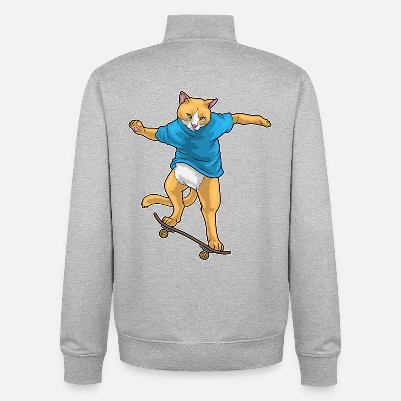 Cat Skater Skateboard - Unisex Organic Zip Sweatshirt by Stanley/Stella - heather grey