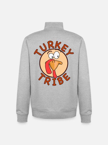 Turkey Tribe – Fun Thanksgiving - Unisex Organic Zip Sweatshirt by Stanley/Stella - heather grey
