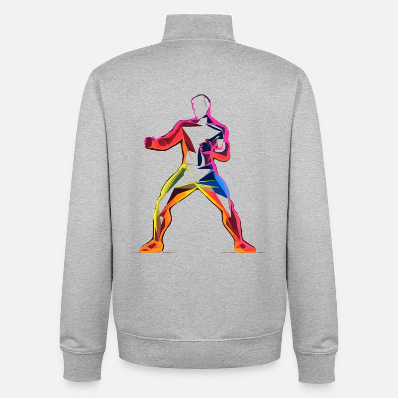 Kickboxer style dessin animé - Sweat zippé unisexe en coton bio Stanley/Stella - gris chiné