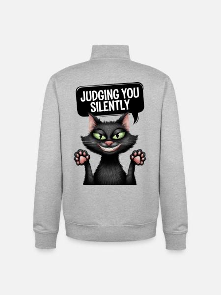 Judging You Silently Funny Cat Design - Unisex Organic Zip Sweatshirt by Stanley/Stella - heather grey