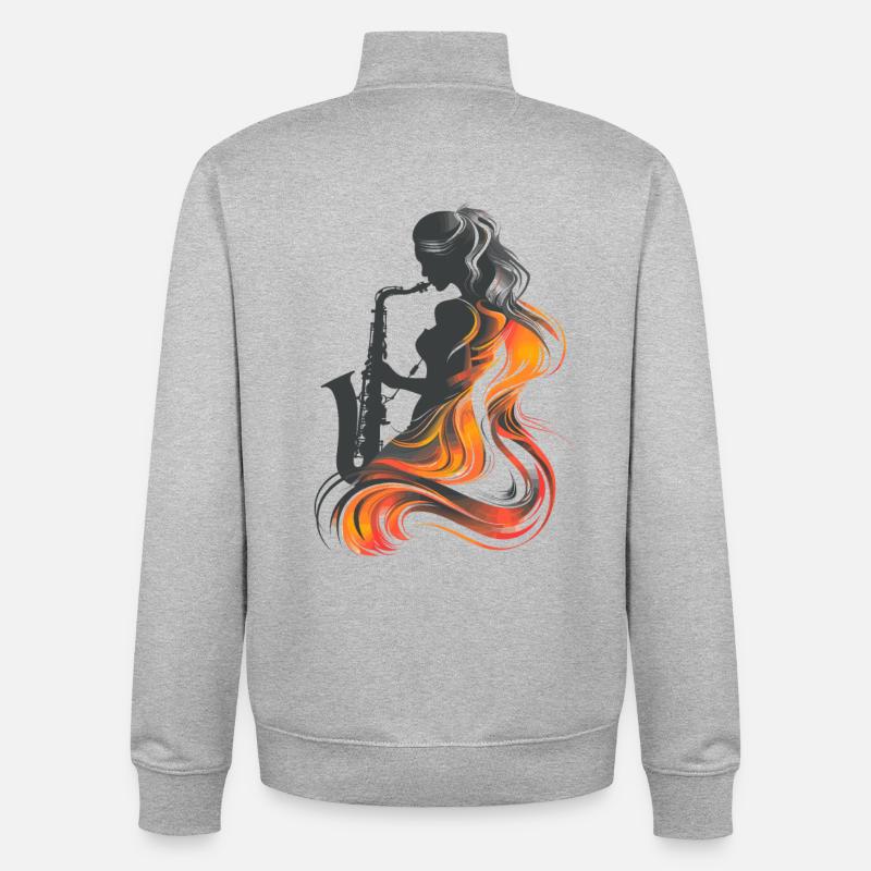 Saxophoniste Conception graphique - Sweat zippé unisexe en coton bio Stanley/Stella - gris chiné
