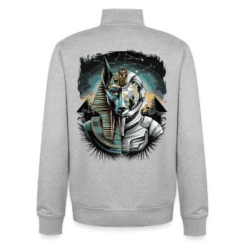 Ancient Astronaut Anubis Futuristic Space Deity - Unisex Organic Zip Sweatshirt by Stanley/Stella - heather grey - Back - AI Model Male 185 light (185cm)