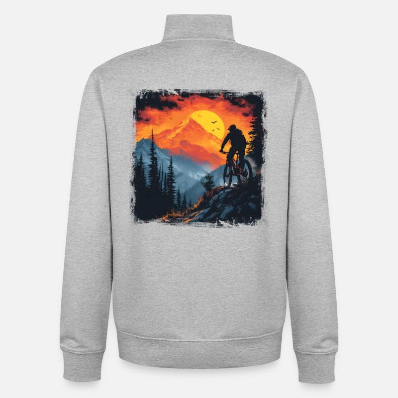 VTT dessin rétro - Sweat zippé unisexe en coton bio Stanley/Stella - gris chiné