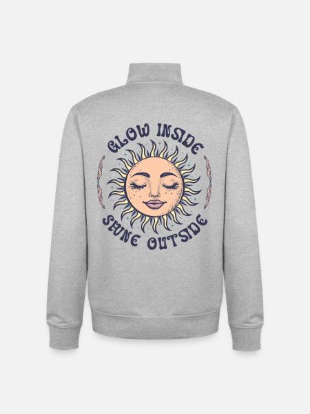 Sun Face Bohemian Spirituality Boho Sun - Unisex Organic Zip Sweatshirt by Stanley/Stella - heather grey