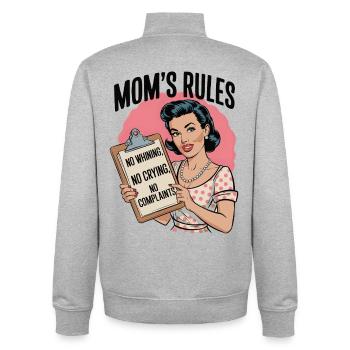 Mom's Rules Shirt | Funny Retro Design - Unisex Organic Zip Sweatshirt by Stanley/Stella - heather grey - Back - AI Model Male 185 light (185cm)