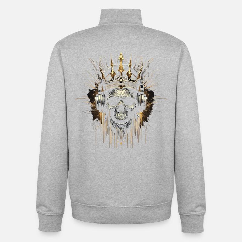 Gaming Skull with Crown - Unisex Organic Zip Sweatshirt by Stanley/Stella - heather grey