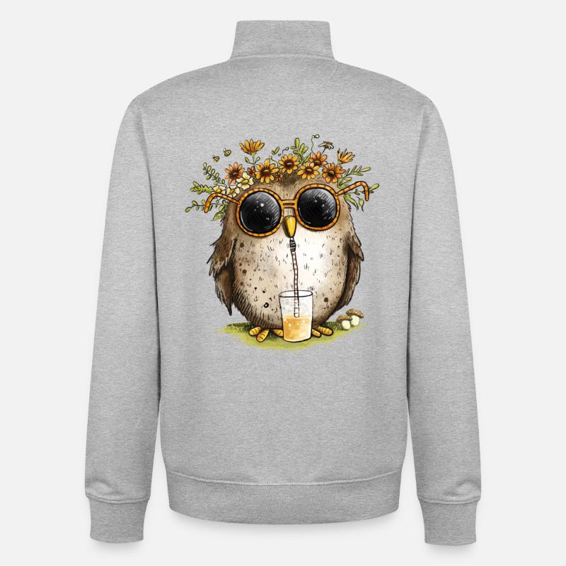 Eule mit Sonnenbrille Und Limonade - Unisex Organic Zip Sweatshirt von Stanley/Stella - Grau meliert