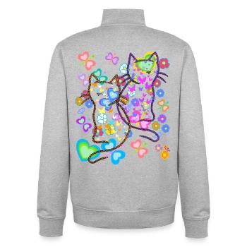 Chats Printemps Eté Chat Enfants Coeur des années 80 90 - Sweat zippé unisexe en coton bio Stanley/Stella - gris chiné - Dos - AI Model Male 185 light (185cm)
