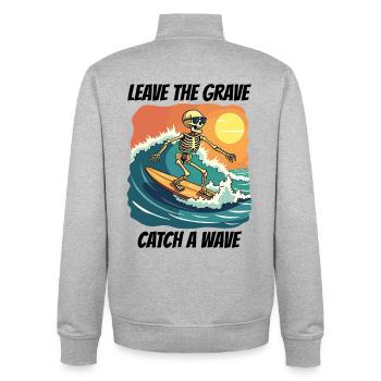 Wellenreiten Surfen Skelett Fun Cool Strand Urlaub - Unisex Organic Zip Sweatshirt von Stanley/Stella - Grau meliert - Hinten - AI Model Male 185 light (185cm)