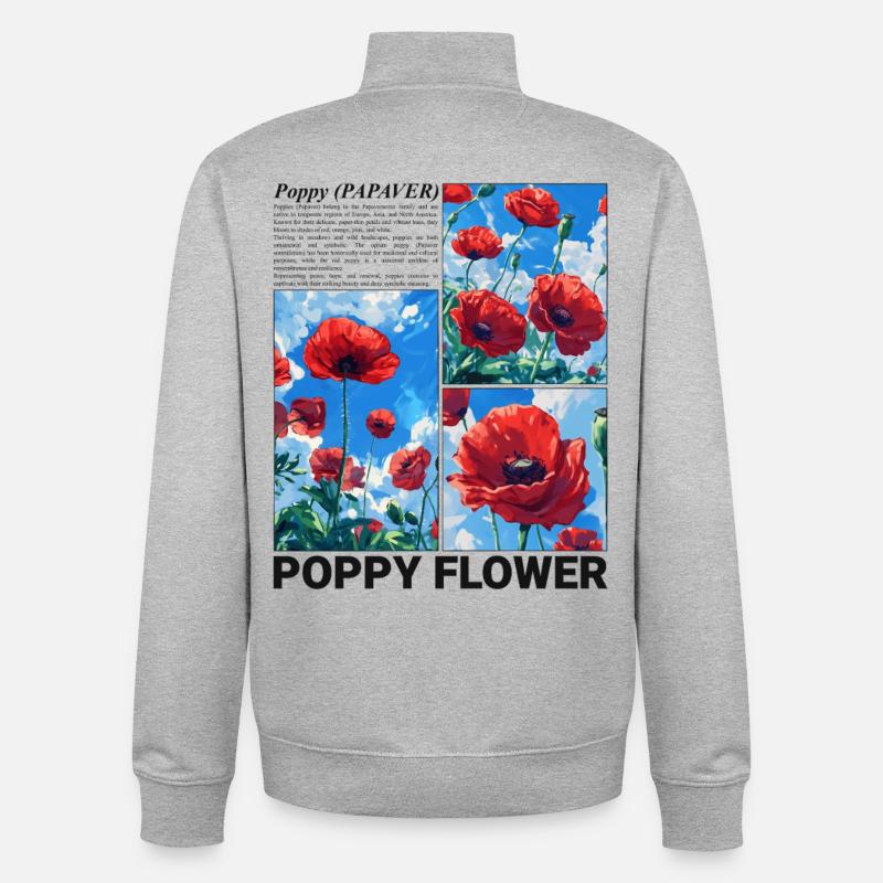 Coquelicot Nature Esthétique Botanique Fleur Cadeau - Sweat zippé unisexe en coton bio Stanley/Stella - gris chiné