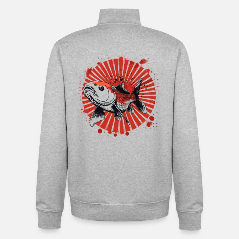 Graffiti de poisson - Sweat zippé unisexe en coton bio Stanley/Stella - gris chiné