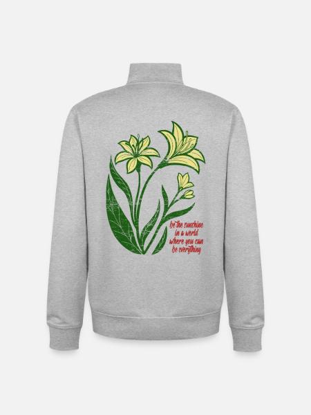 Blumen - Frühling - Be the sunshine - Spruch - Unisex Organic Zip Sweatshirt by Stanley/Stella - heather grey