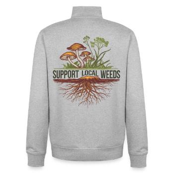 Soutenez les mauvaises herbes locales Champignons sauvages Nature Racines - Sweat zippé unisexe en coton bio Stanley/Stella - gris chiné - Dos - AI Model Male 185 light (185cm)
