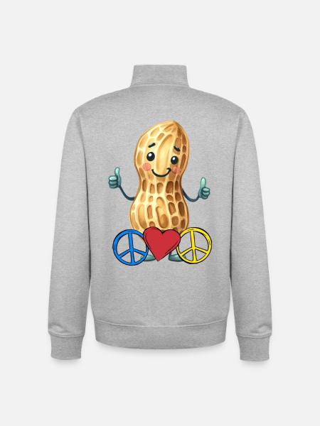 Peanut Peace Heart Peace - Unisex Organic Zip Sweatshirt by Stanley/Stella - heather grey