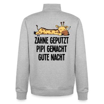 dents brossées motif de bonne nuit humoristique girafe - Sweat zippé unisexe en coton bio Stanley/Stella - gris chiné - Dos - AI Model Male 185 light (185cm)