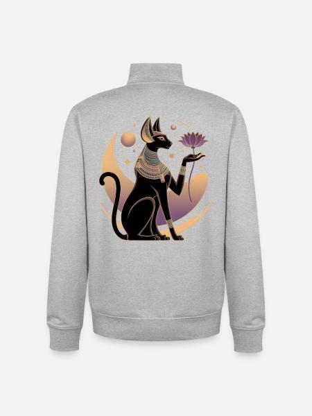 Mystic Bastet with Lotus & Moon - Unisex Organic Zip Sweatshirt by Stanley/Stella - heather grey