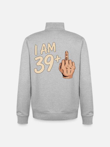 Funny 39 Plus Middle Finger Design - Unisex Organic Zip Sweatshirt by Stanley/Stella - heather grey