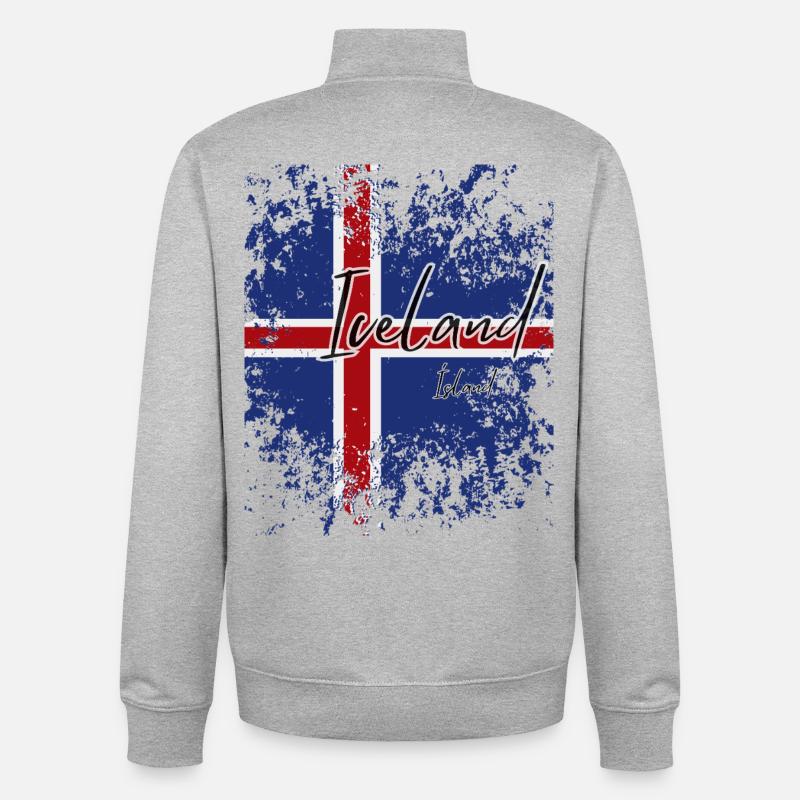 Drapeau de l’Islande, fierté islandaise - Sweat zippé unisexe en coton bio Stanley/Stella - gris chiné