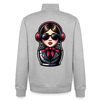 Matroschka mit Kopfhörern - Unisex Organic Zip Sweatshirt von Stanley/Stella - Grau meliert - Hinten - AI Model Male 185 light (185cm)