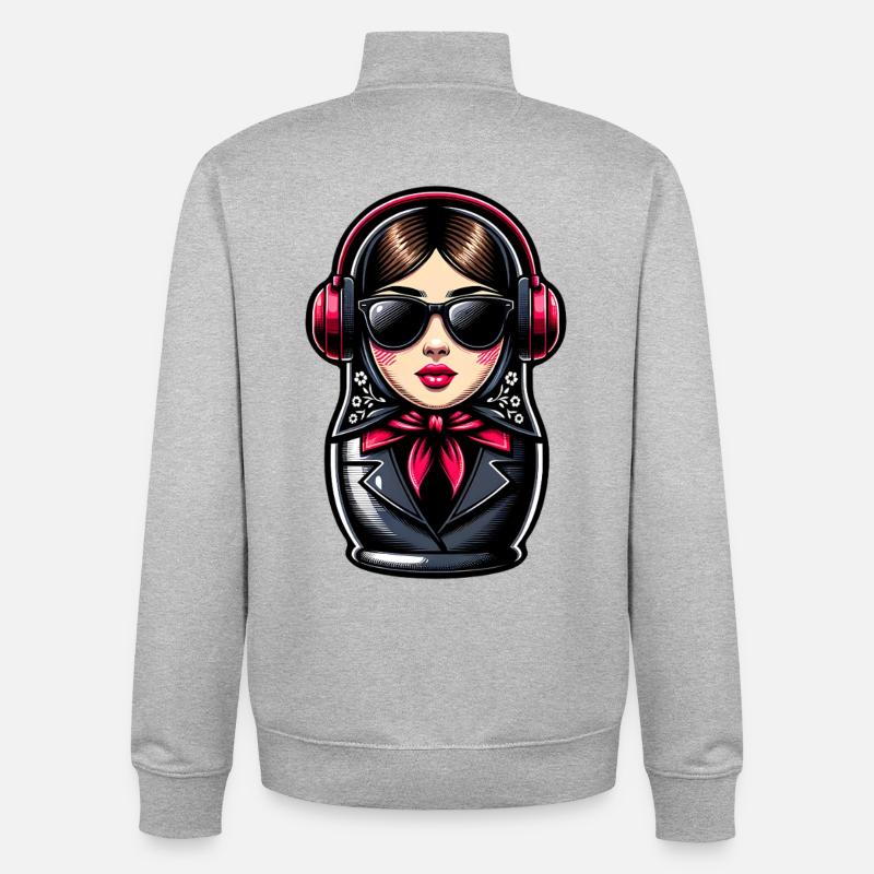 Matroschka mit Kopfhörern - Unisex Organic Zip Sweatshirt von Stanley/Stella - Grau meliert