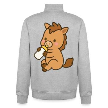 Pfohlen mit Milchflasche - Unisex Organic Zip Sweatshirt von Stanley/Stella - Grau meliert - Hinten - AI Model Male 185 light (185cm)
