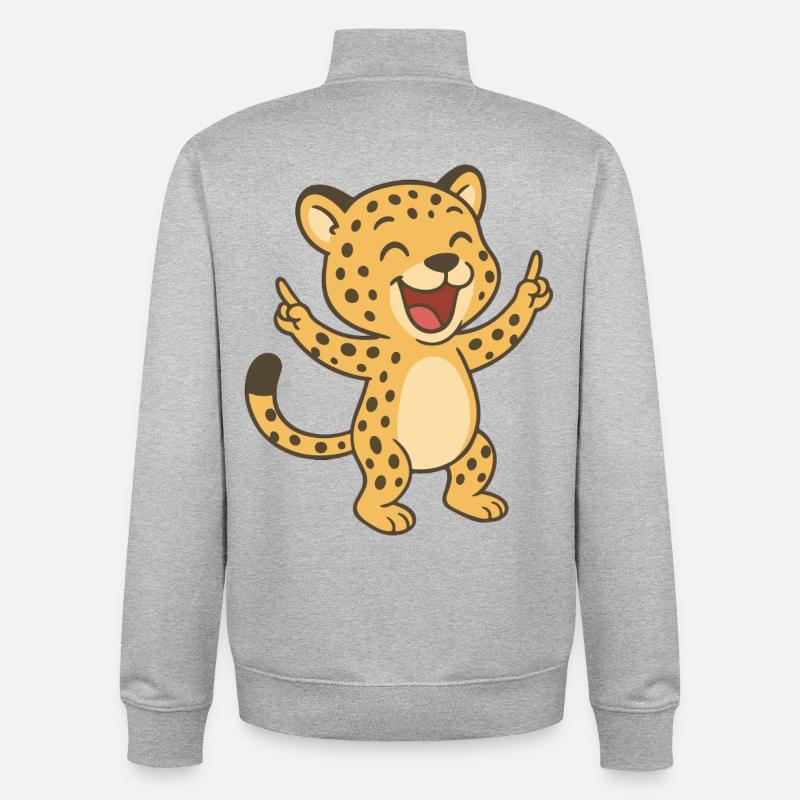 Guépard Cheer Up - Sweat zippé unisexe en coton bio Stanley/Stella - gris chiné