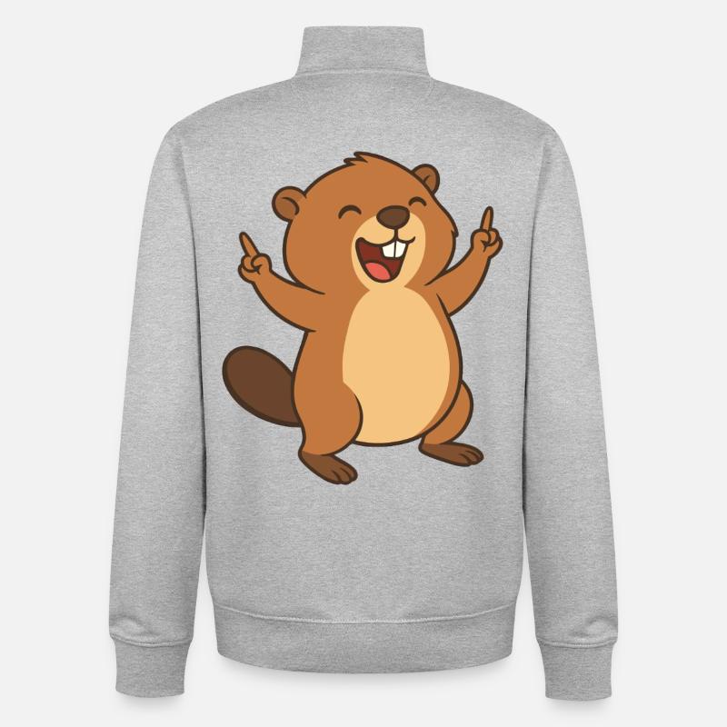 Plaisir joyeux du castor - Sweat zippé unisexe en coton bio Stanley/Stella - gris chiné