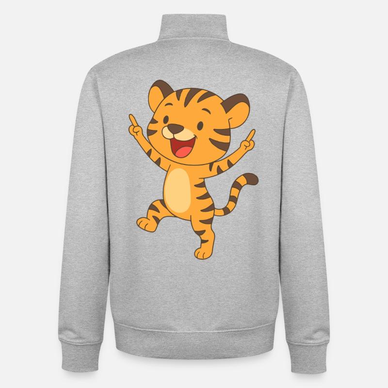 Petit tigre heureux - Sweat zippé unisexe en coton bio Stanley/Stella - gris chiné