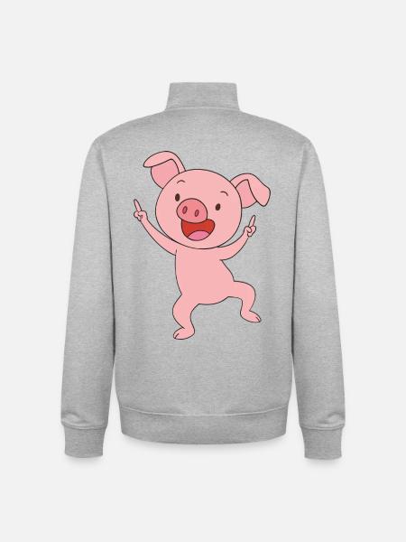 Pink Lucky Piglet - Unisex Organic Zip Sweatshirt by Stanley/Stella - heather grey