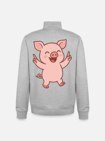 Happy Piglet - Unisex Organic Zip Sweatshirt by Stanley/Stella - heather grey