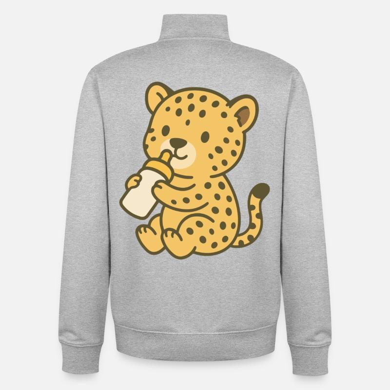 Bébé guépard avec biberon - Sweat zippé unisexe en coton bio Stanley/Stella - gris chiné