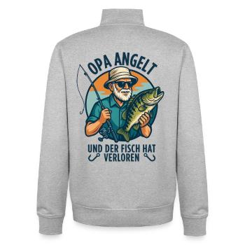 Angler Grandpa - Funny Angler Grandpa Design - Sweat zippé unisexe en coton bio Stanley/Stella - gris chiné - Dos - AI Model Male 185 light (185cm)