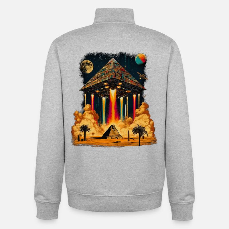 Futuristisches Weltraumpyramiden-Kunstwerk - Unisex Organic Zip Sweatshirt von Stanley/Stella - Grau meliert
